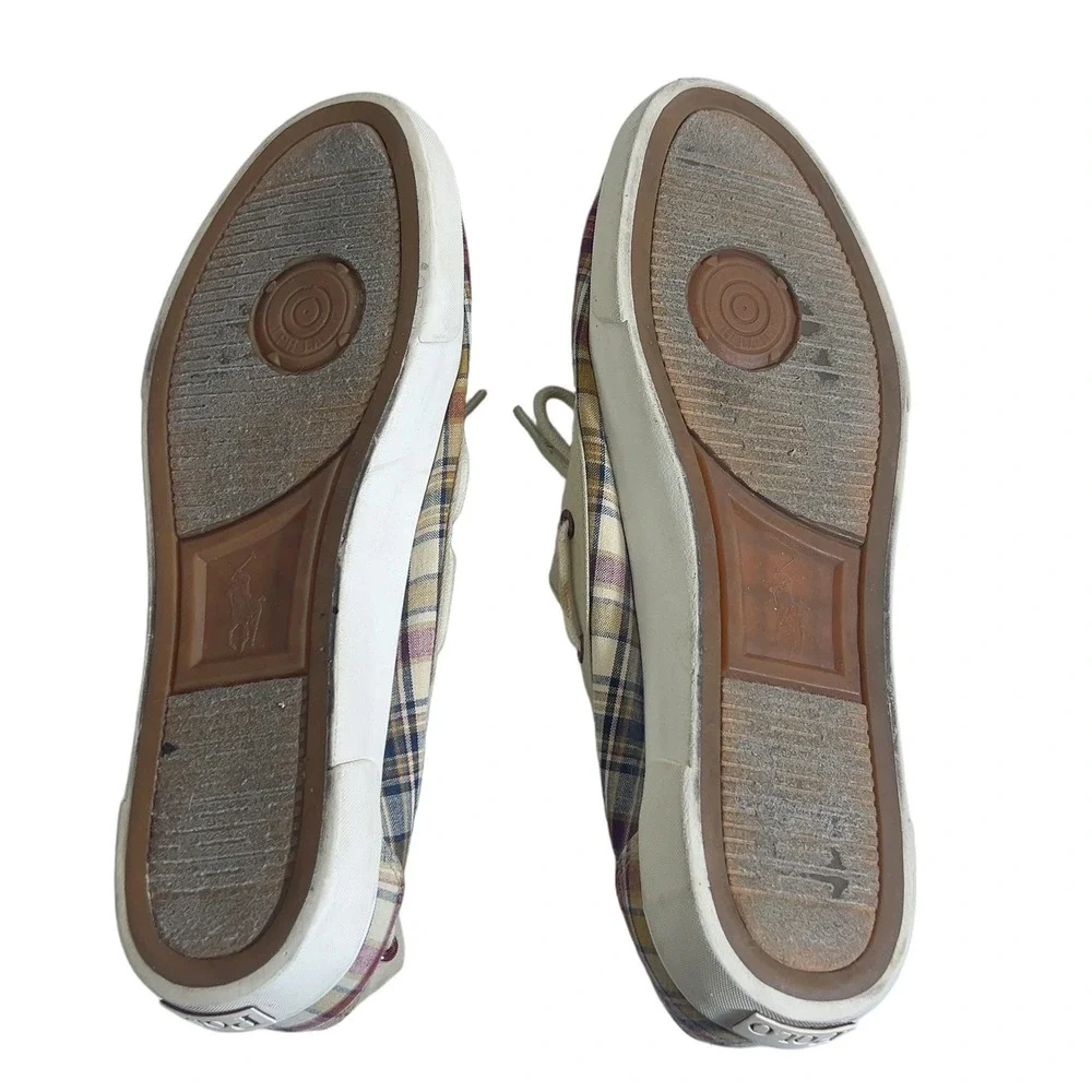 Polo Ralph Lauren Plaid Canvas Boat Shoes Multicolor Preppy Loafers Size 13D